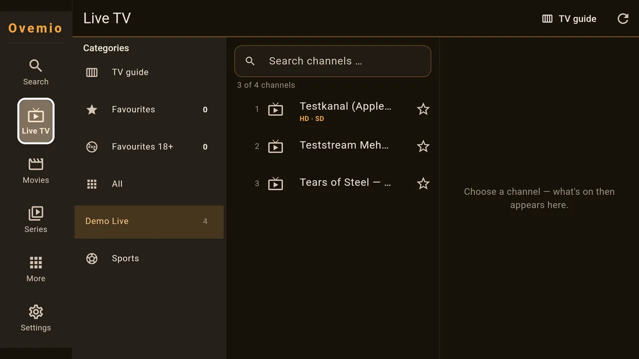 The area bar on the left, the categories next to it. On a phone the bar sits at the bottom.