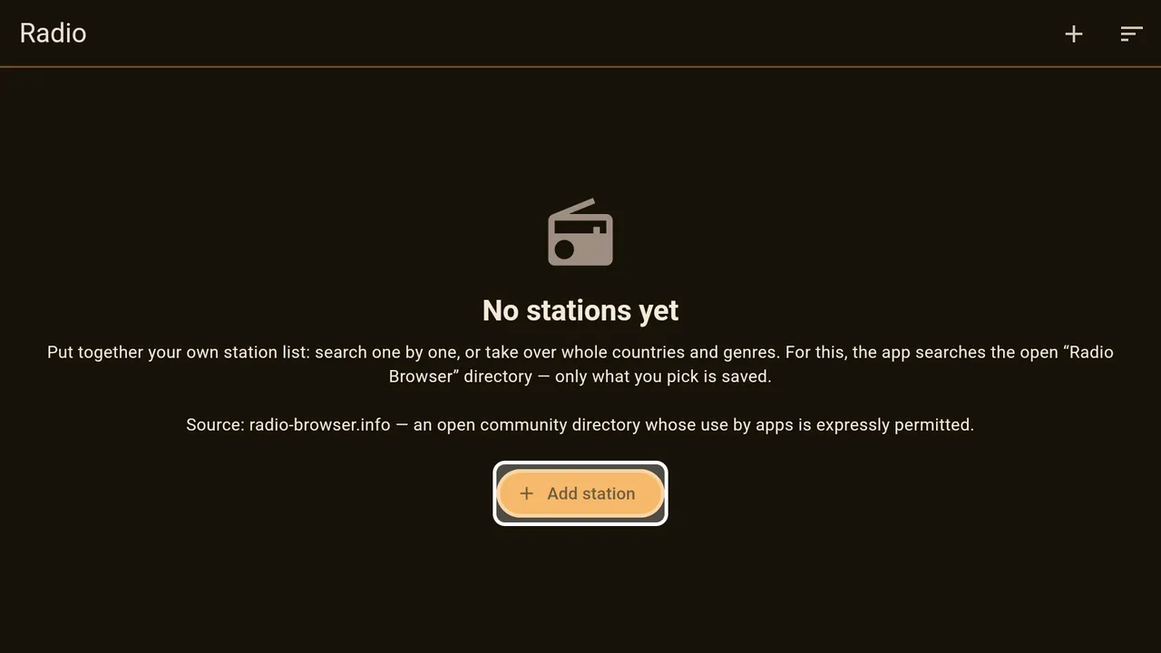 When you open it for the first time, the station list is empty.